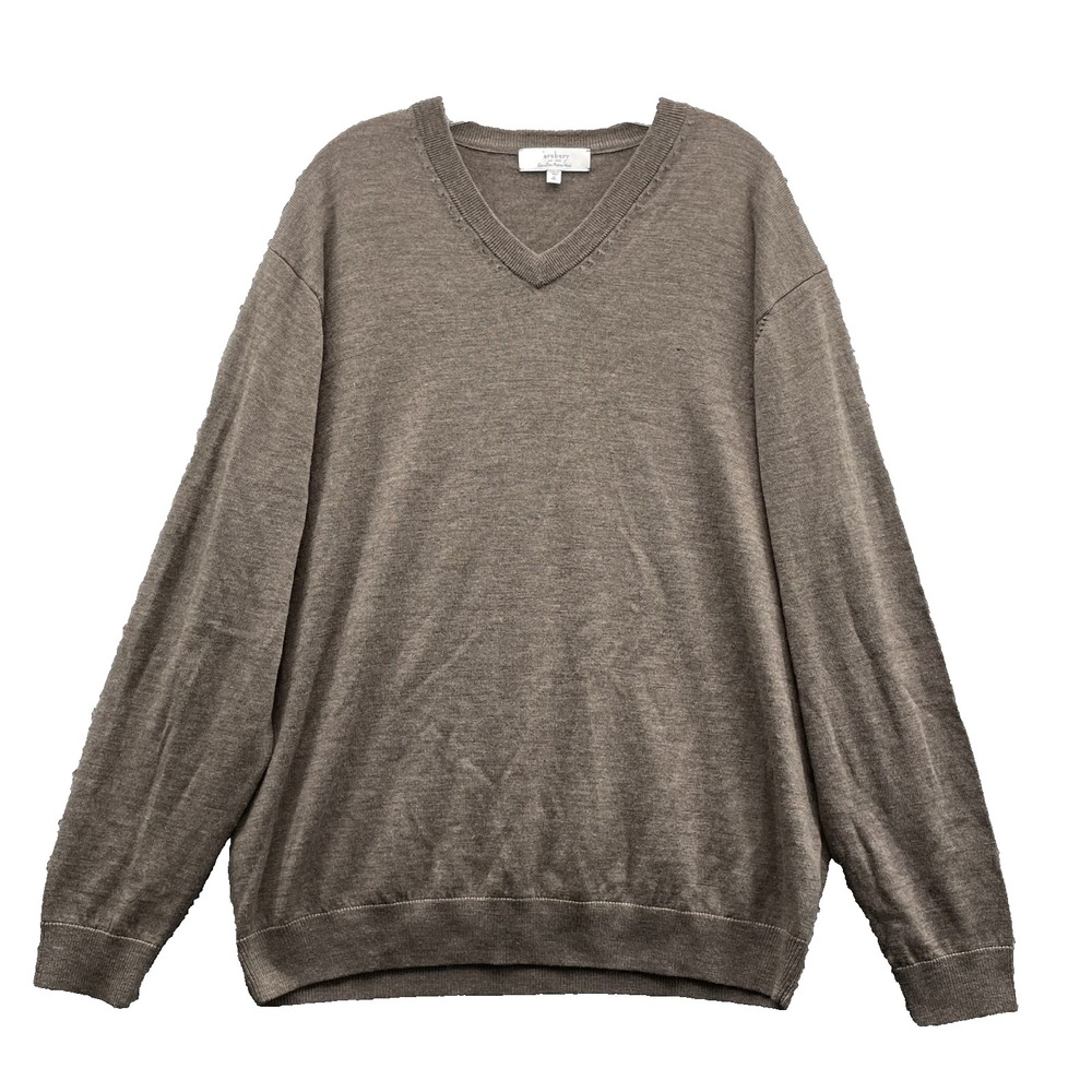 Turnbury Extra‎ Fine Merino Wool Sweater Men's XL Beige V-Neck Corpcore Academia